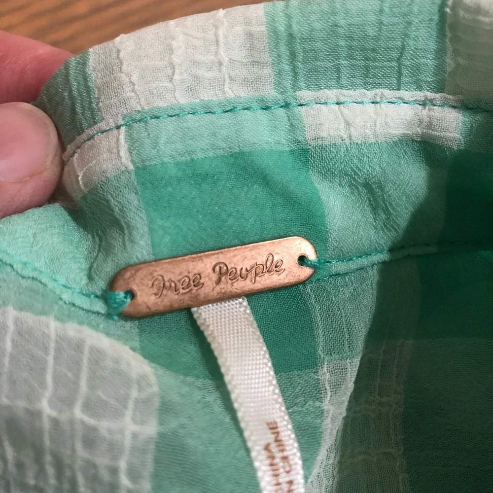 Free People green gingham sheer hi lo button up collared shirt